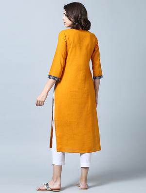 yellow straight kurta - 15418894 - Standard Image - 3