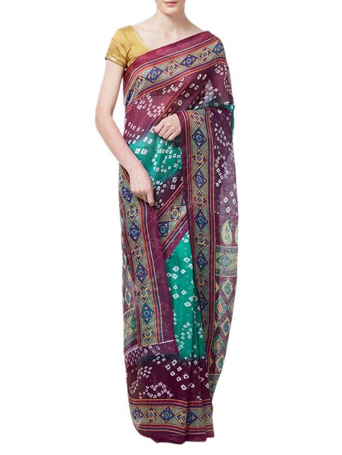 contrast bordered bandhani saree with blouse - 15419486 - Standard Image - 1