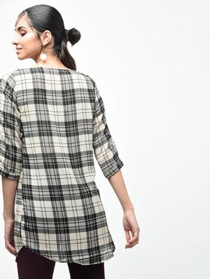 plaid boat neck tunic - 15419513 - Standard Image - 3