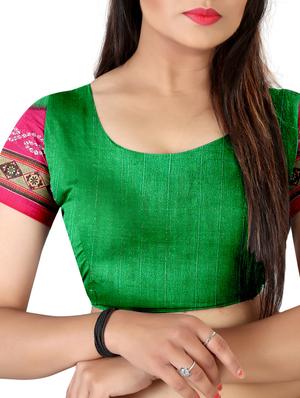 Contrast bordered bandhani saree with blouse - 15419894 - Standard Image - 3