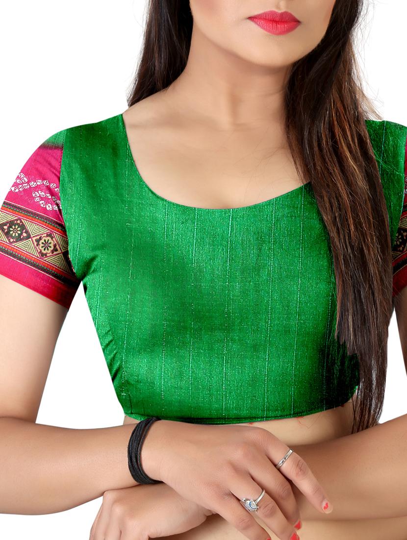 Contrast bordered bandhani saree with blouse - 15419894 - Zoom Image - 3