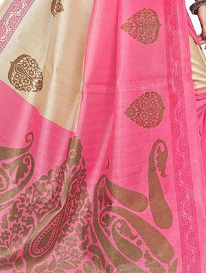 Contrast bordered bhagalpuri saree with blouse - 15419907 - Standard Image - 3