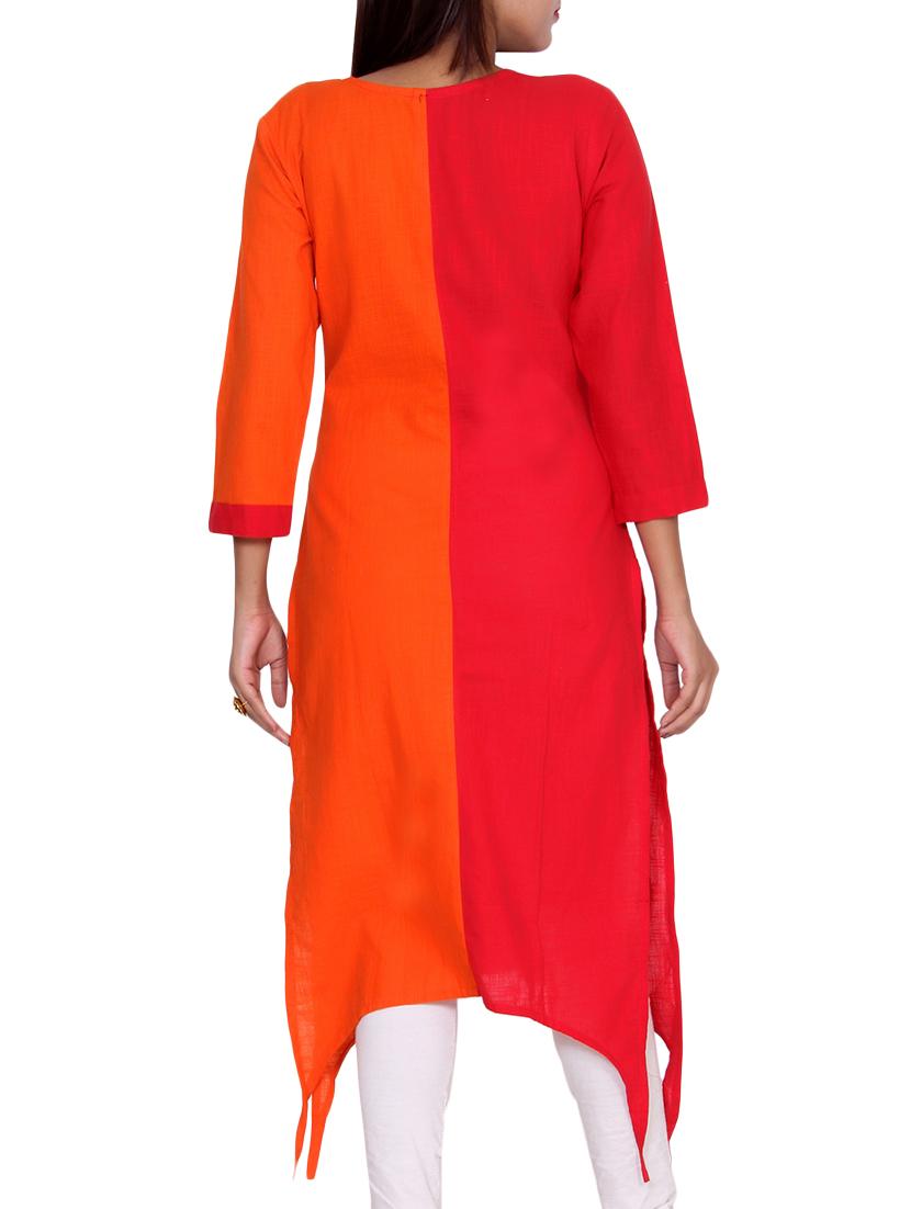 Asymmetric color block kurta - 15420180 - Zoom Image - 3