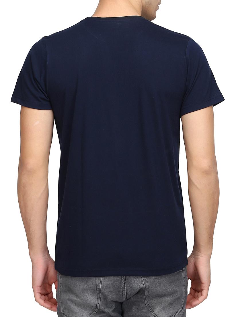 navy blue cotton chest print t-shirt - 15420918 - Zoom Image - 3