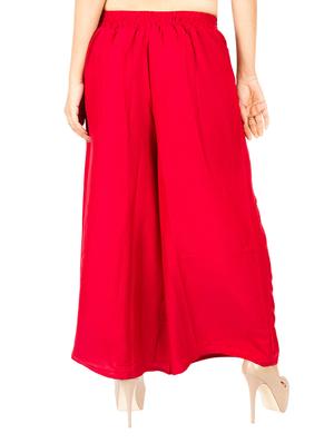 Red Solid Flared Palazzo - 15420967 - Standard Image - 3