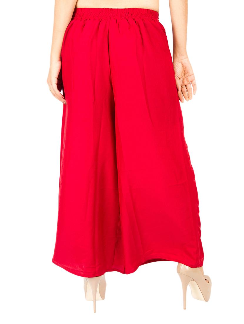 Red Solid Flared Palazzo - 15420967 - Zoom Image - 3