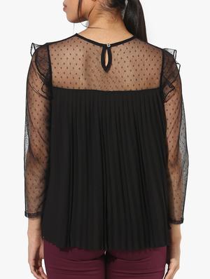mesh yoke and sleeve pleated top - 15421704 - Standard Image - 3