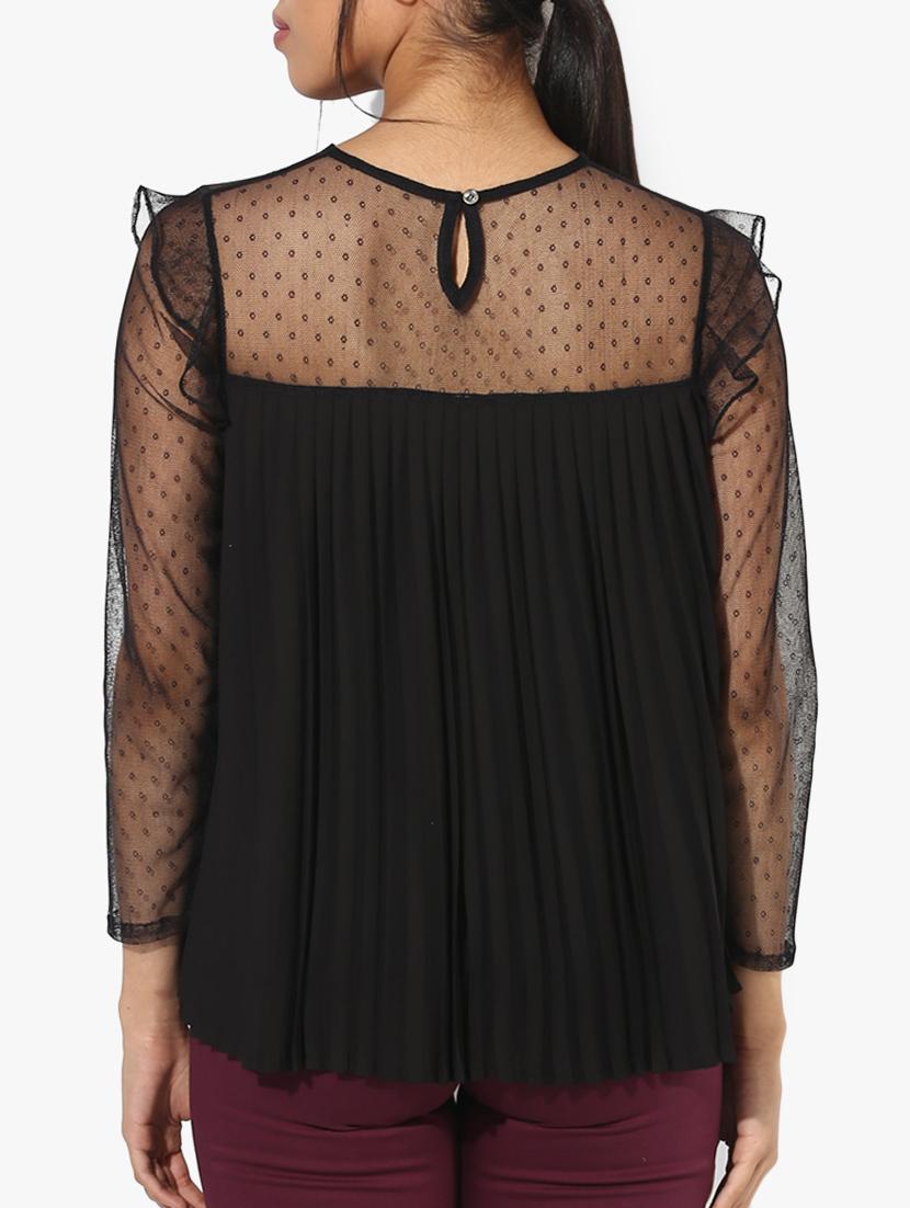 mesh yoke and sleeve pleated top - 15421704 - Zoom Image - 3