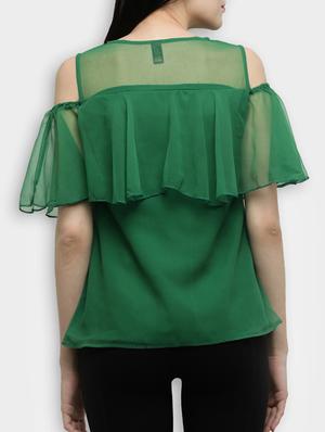 cold shoulder ruffled mesh top - 15425773 - Standard Image - 3