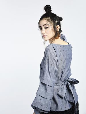 tie-back tiered sleeve top - 15426413 - Standard Image - 3