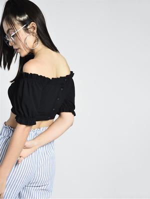 off shoulder lace-up crop top - 15426418 - Standard Image - 3