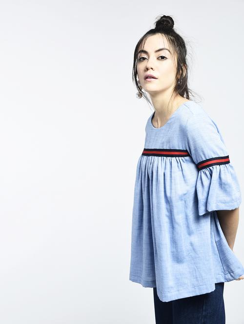tape detail bell sleeved a-line top - 15426428 - Standard Image - 1