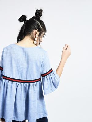 tape detail bell sleeved a-line top - 15426428 - Standard Image - 3
