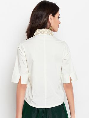 Zari Work Slim Fit Collar Shirt - 15427055 - Standard Image - 3