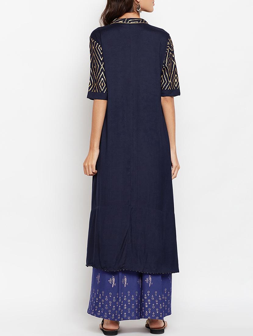 Asymmetric block print kurta - 15427081 - Zoom Image - 3
