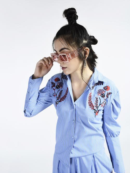 leg o mutton sleeved embroidered shirt - 15428699 - Standard Image - 1
