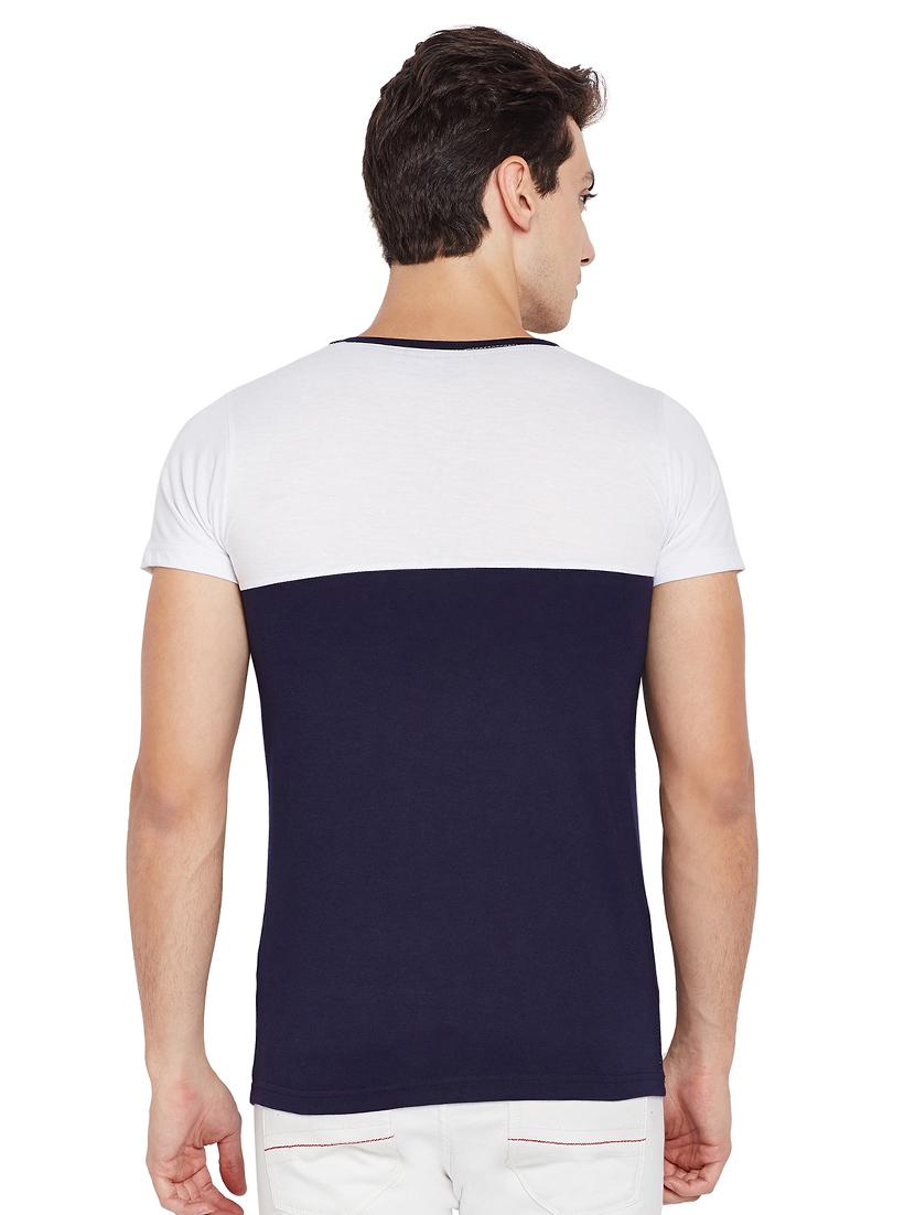 blue cotton blend color block t-shirt - 15429093 - Zoom Image - 3