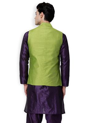 green rayon nehru jacket - 15429950 - Standard Image - 3