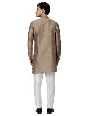 brown cotton blend asymmetric kurta - 15429955 - Standard Image - 3