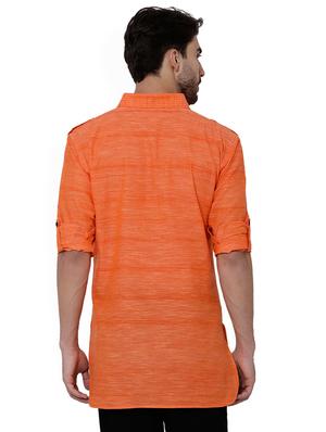 orange cotton short kurta - 15429960 - Standard Image - 3