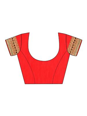 thread embroidered red saree with blouse - 15431113 - Standard Image - 3