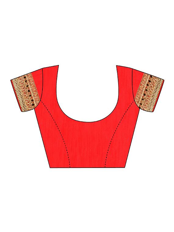 thread embroidered red saree with blouse - 15431113 - Zoom Image - 3