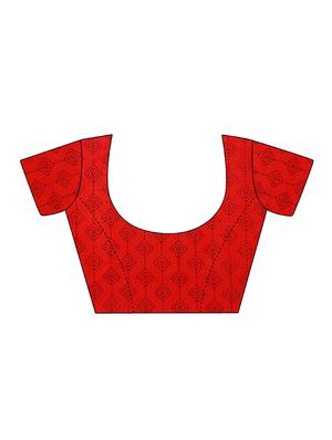 contrast border printed pallu saree with blouse - 15431132 - Standard Image - 3