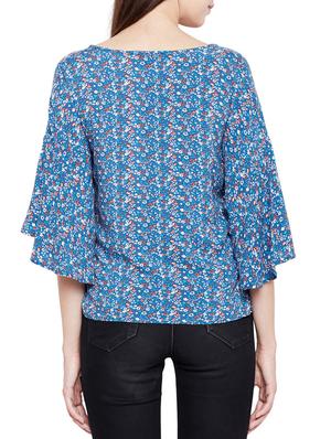 flared sleeve wrap top - 15431342 - Standard Image - 3