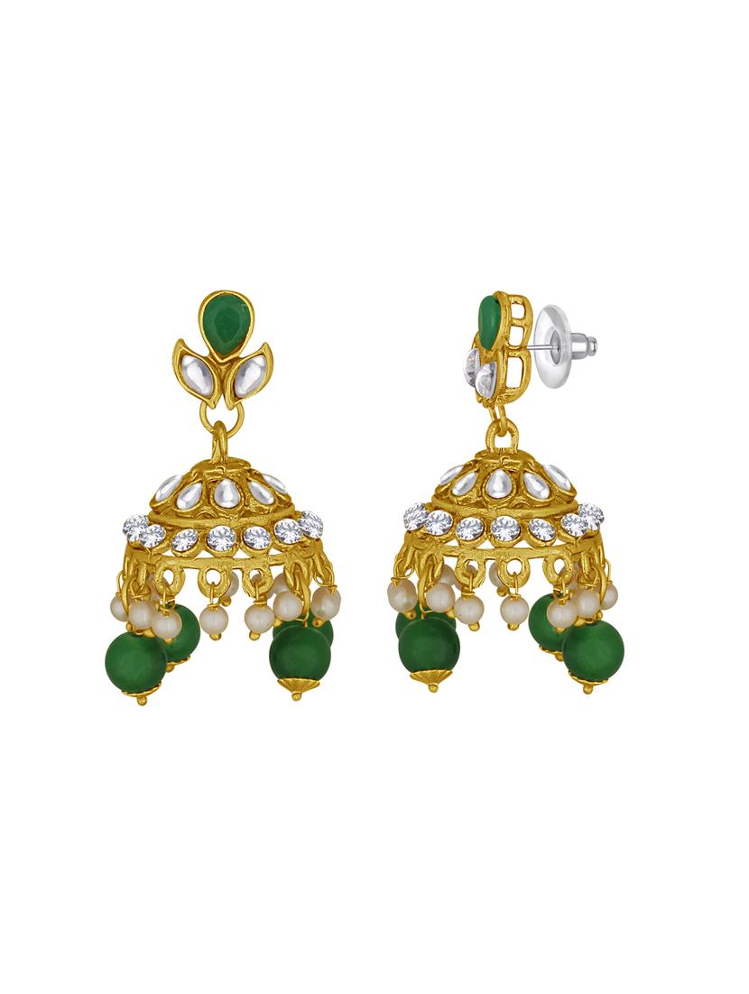 gold metal jhumka earrings - 15431734 - Zoom Image - 3