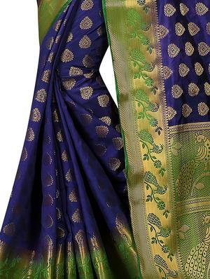 contrast zari border woven saree with blouse - 15432972 - Standard Image - 3