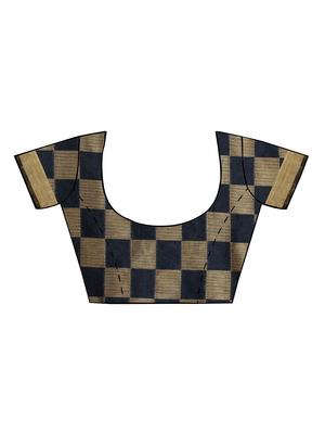 contrast checkered tussar saree with blouse - 15435663 - Standard Image - 3
