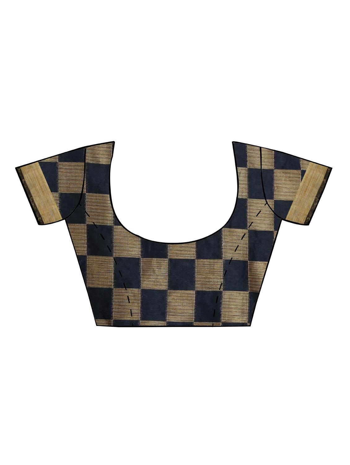 contrast checkered tussar saree with blouse - 15435663 - Zoom Image - 3