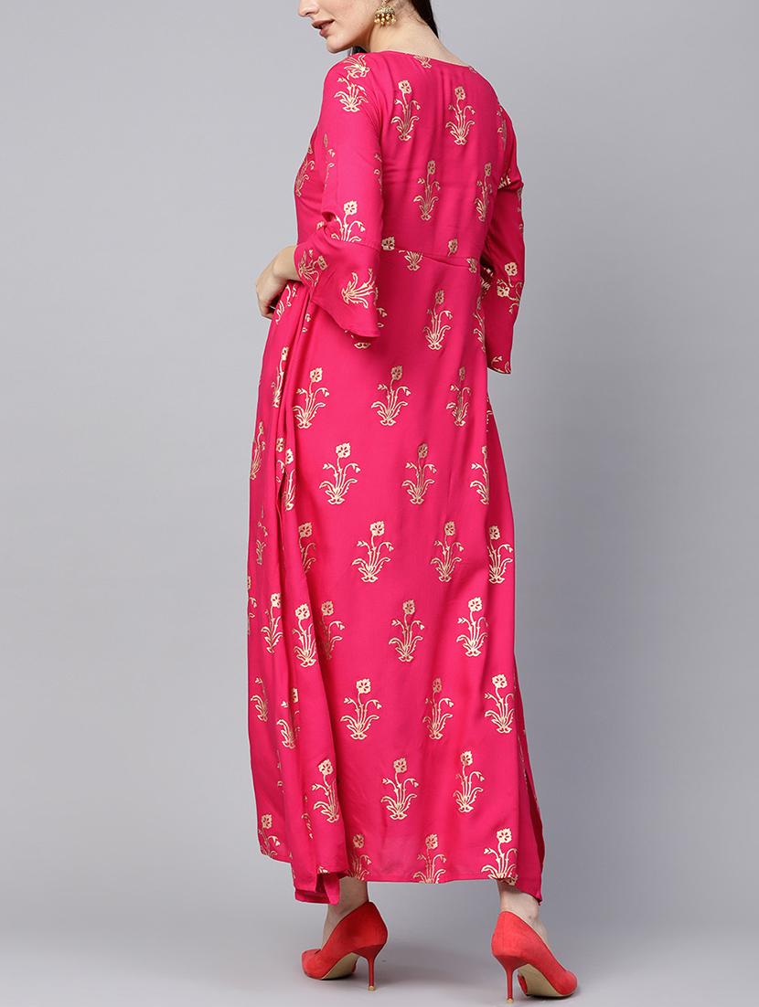 High slit foil printed kurta - 15435931 - Zoom Image - 3