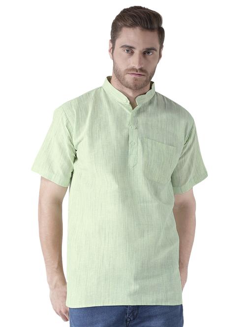 green solid khadi short kurta - 15436242 - Standard Image - 1