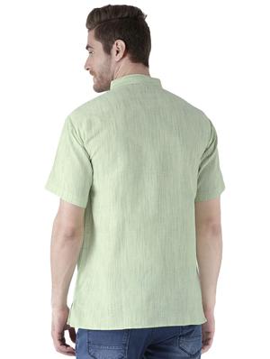 green solid khadi short kurta - 15436242 - Standard Image - 3