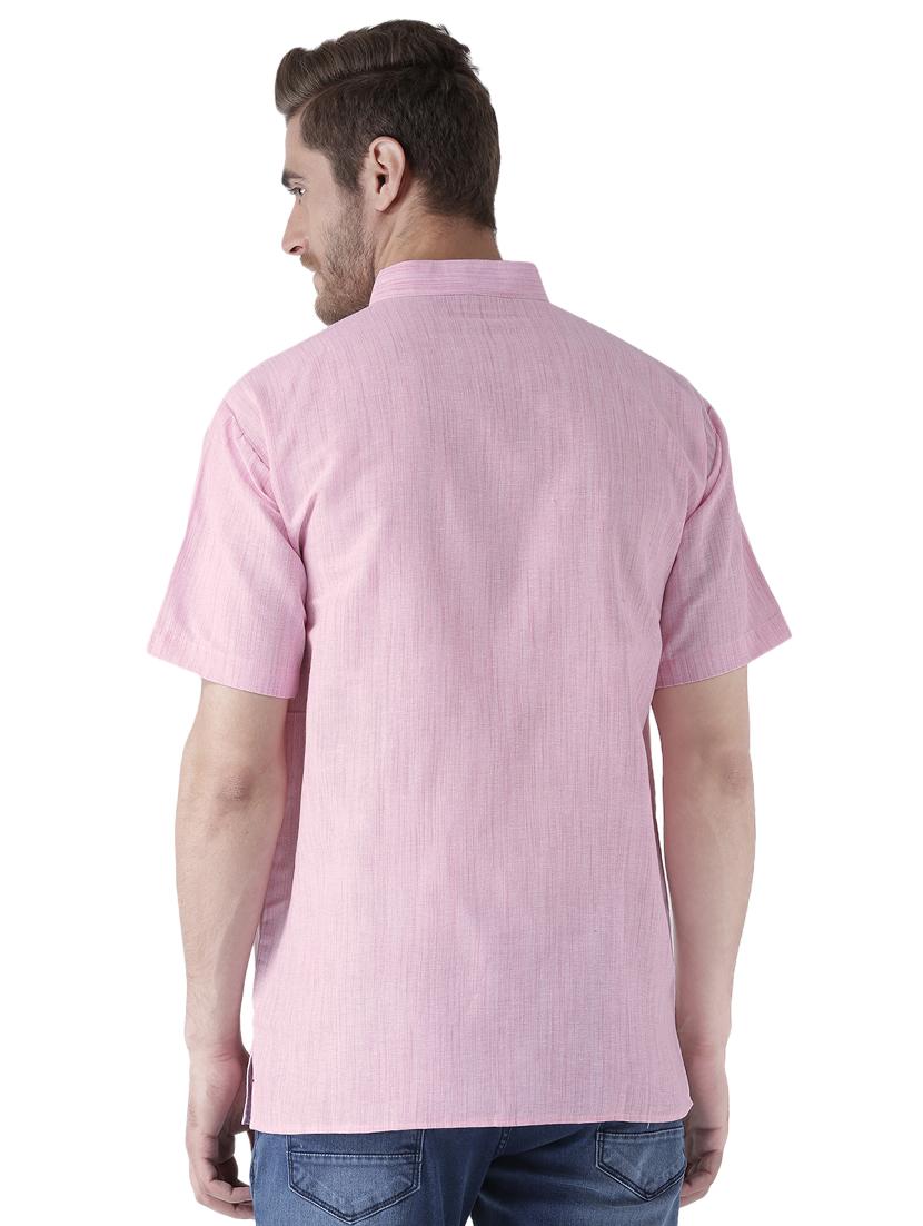 pink solid khadi short kurta - 15436243 - Zoom Image - 3
