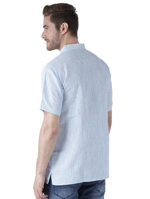 light blue solid khadi short kurta - 15436246 - Standard Image - 3