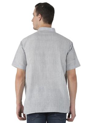 grey solid khadi short kurta - 15436247 - Standard Image - 3