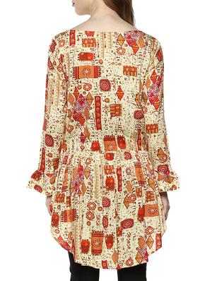 beige viscose fusion kurti - 15436809 - Standard Image - 3