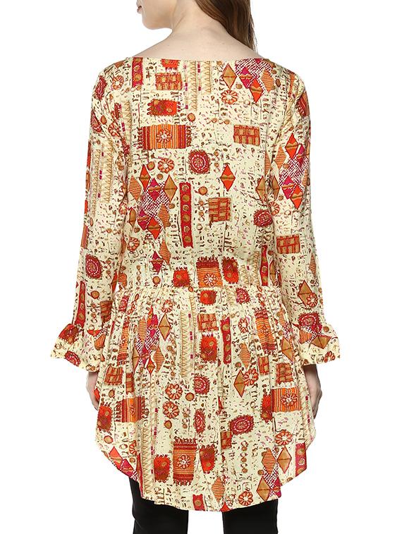 beige viscose fusion kurti - 15436809 - Zoom Image - 3