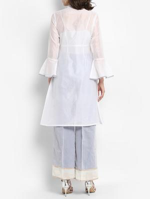 Bell sleeve chanderi kurta with palazzo set - 15438252 - Standard Image - 3