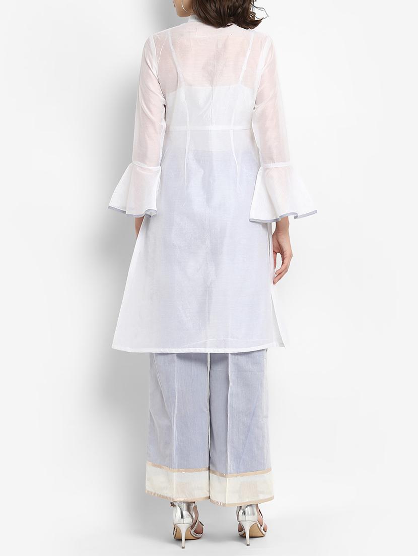 Bell sleeve chanderi kurta with palazzo set - 15438252 - Zoom Image - 3