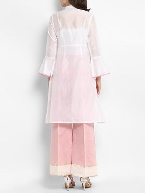 Bell sleeve chanderi kurta with palazzo set - 15438253 - Standard Image - 3