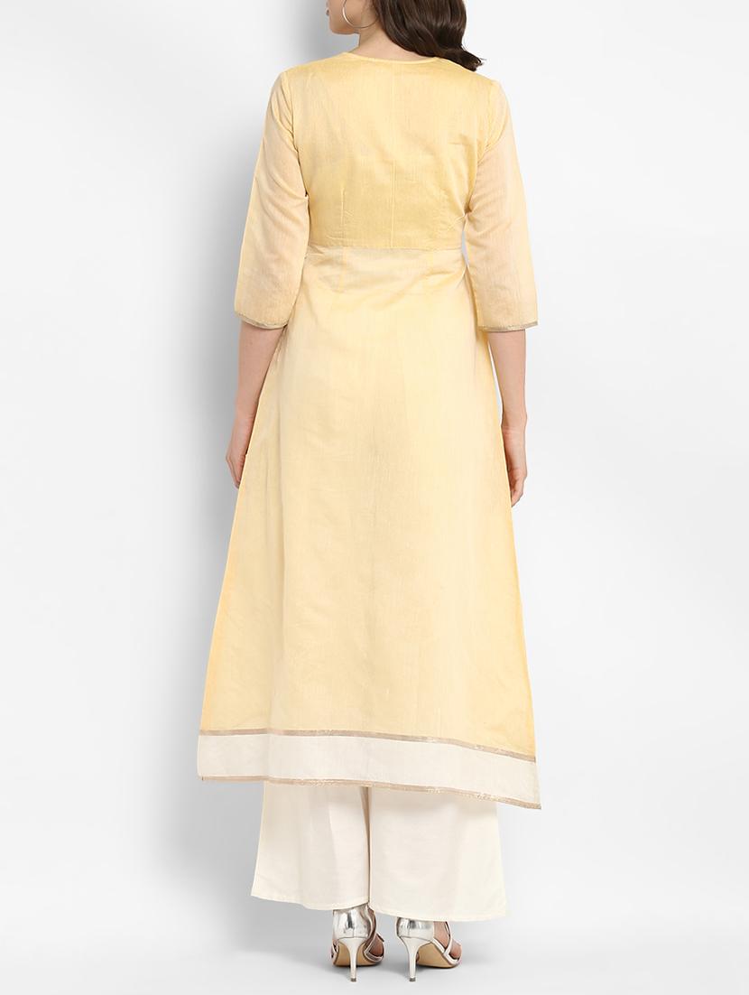 Chanderi angrakha kurta with palazzo set - 15438254 - Zoom Image - 3