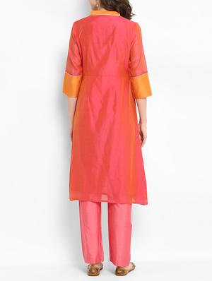 Chanderi kurta with pant set - 15438268 - Standard Image - 3