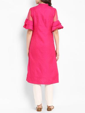 Chanderi bell seelve kurta with pant set - 15438273 - Standard Image - 3
