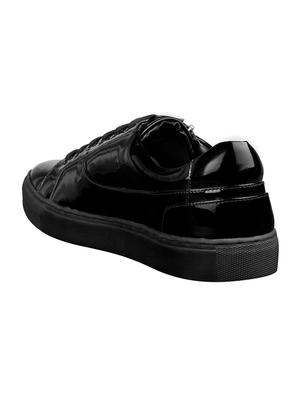 black leatherette lace up sneakers - 15438485 - Standard Image - 3