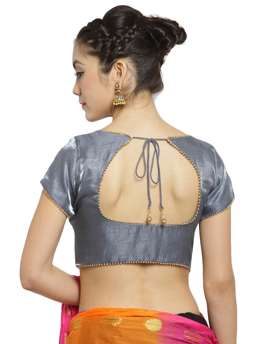 silver silk solid blouse - 15440371 - Zoom Image - 3