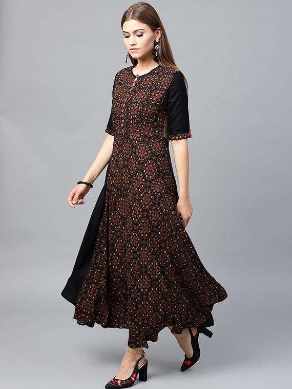 Printed flared ethnic dress - 15440579 - Zoom Image - 3