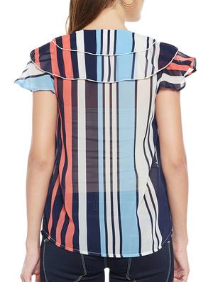 Striped sheer ruffle top - 15442009 - Standard Image - 3